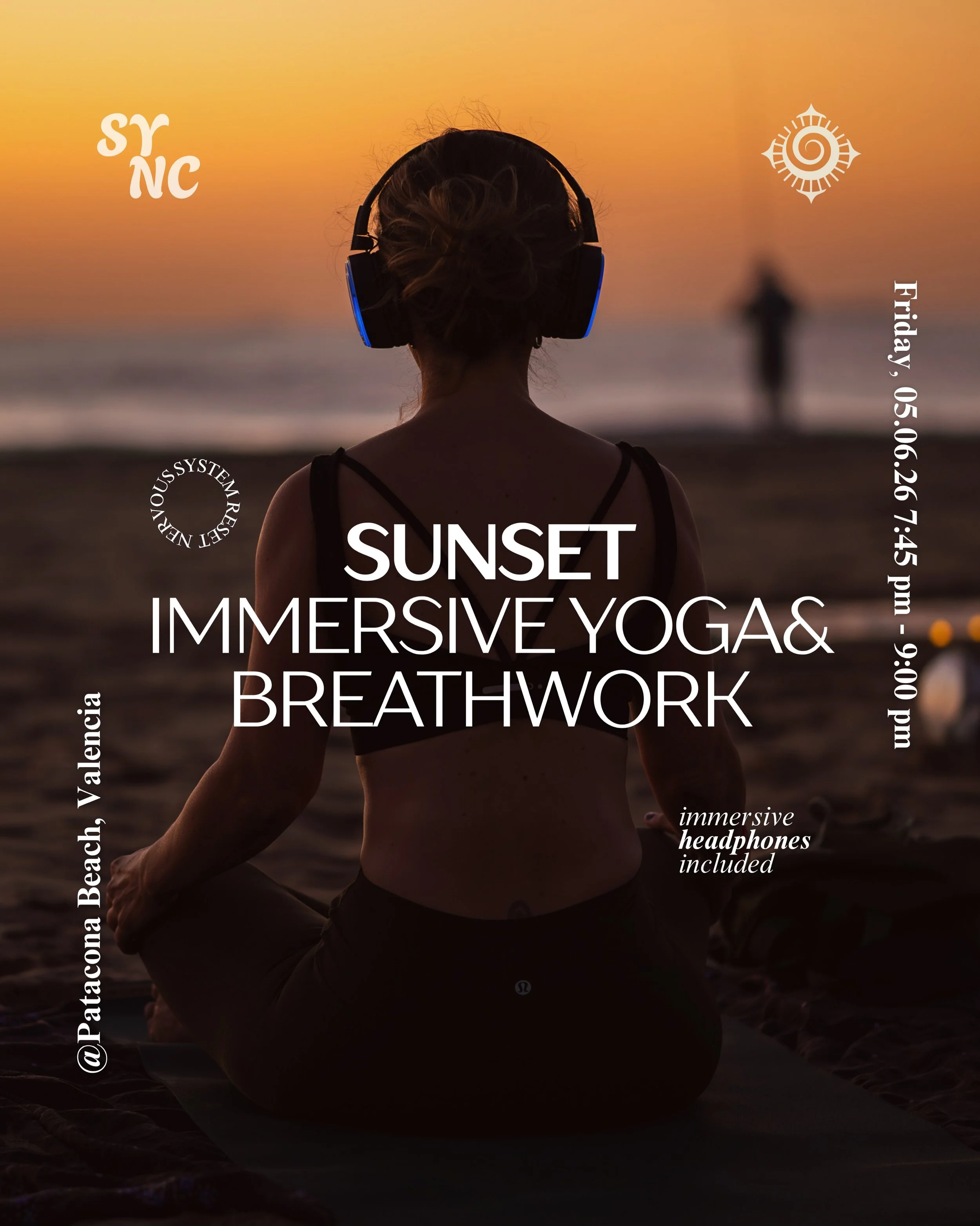 FIRST SUNSET Immersive Yoga Flow&amp; Breathwork at the beach 🌊🤍

What we&rsquo;ll experience together:
-Guided Yoga flow
-Guided Breathwork&amp; meditation
-Immersive sound experience (wireless headphones)
-Nervous system regulation
-Connection wi