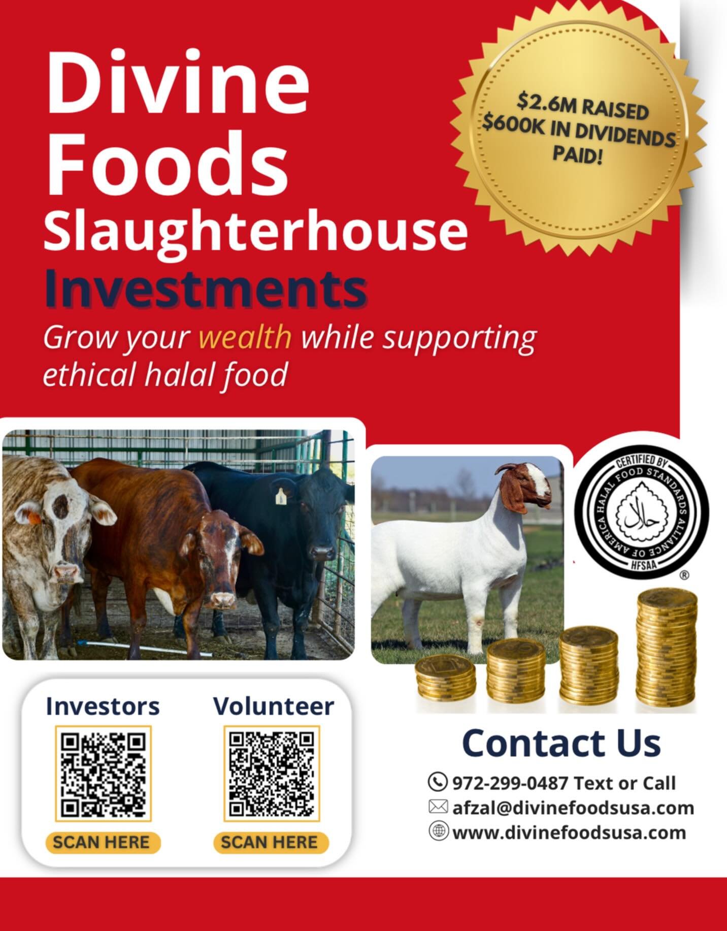 Divine Foods is a USDA-inspected, HFSAA-certified halal meat processing facility based in Texas, delivering 100% hand-slaughtered Zabiha Halal products to retailers, wholesalers, and communities across the U.S.

With the growing demand for ethical, f