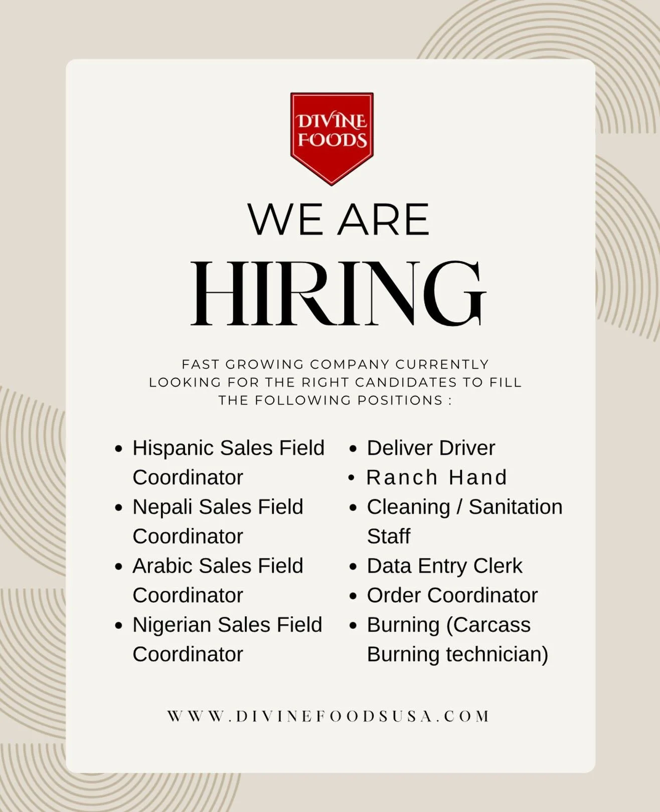 Are you or someone you know looking for employment? Divine&rsquo;s CEO wants Divine Foods USA to be the best place to work! Visit our employment opportunities page on our website and apply today! Link in bio.

#divinefoodsusa #employmentopportunity #