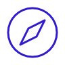 Blue outline of a compass icon on a black background.