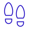 Simple line drawing of a pair of shoes with a rounded toe and sole, viewed from the top.