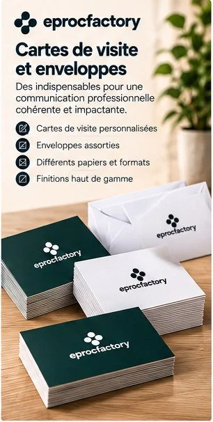 Cartes de visite personnalisées et enveloppes assorties aux couleurs de l'entreprise