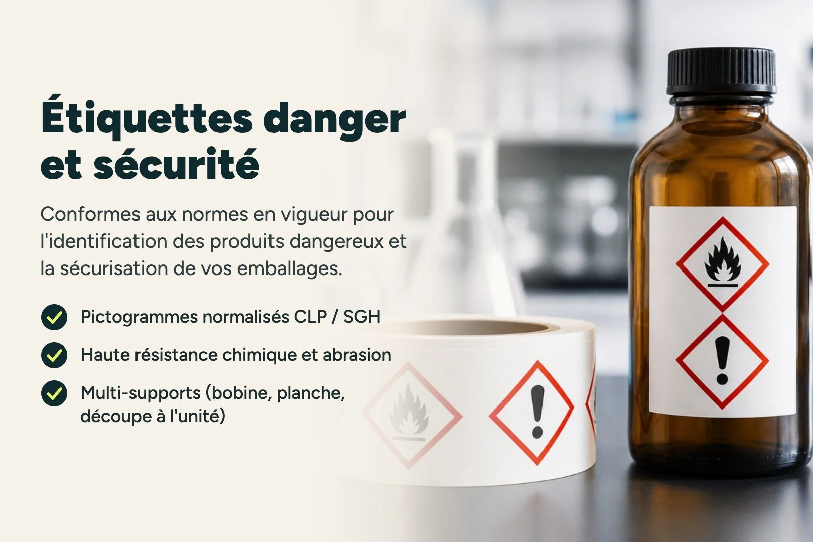 Étiquettes danger et sécurité avec pictogrammes CLP / SGH