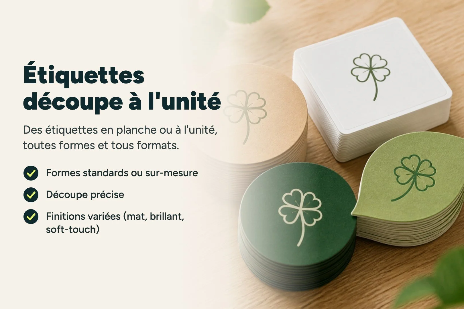 Étiquettes découpées à l'unité ou en planche, formes personnalisées