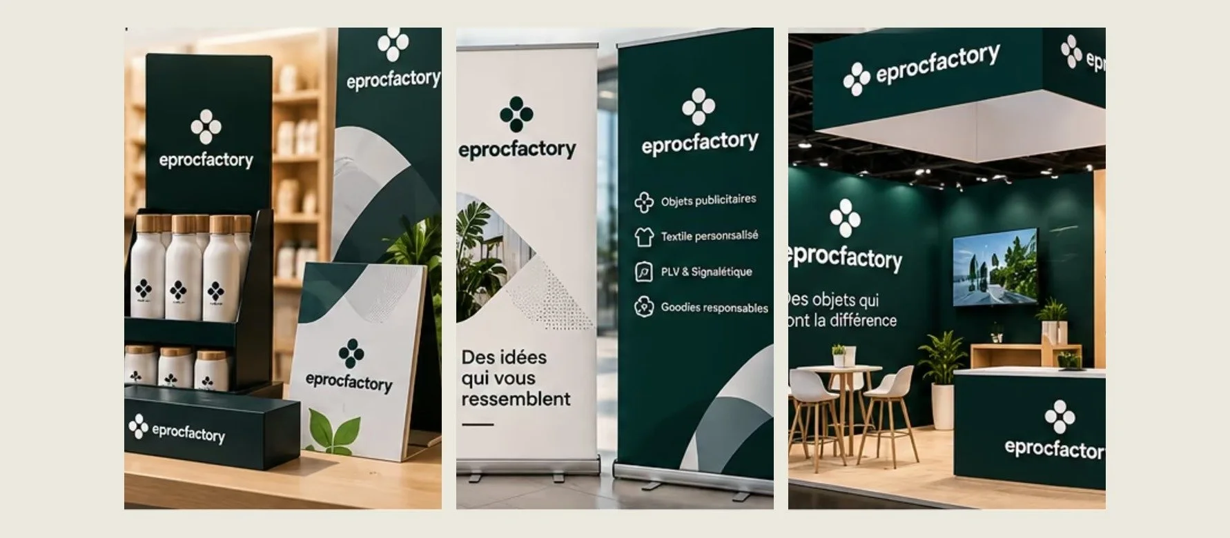 Supports PLV Eproc Factory : roll-up, stand de salon et signalétique personnalisés