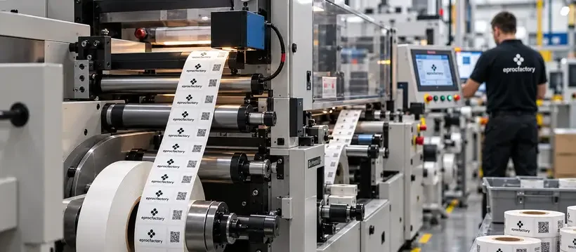 Ligne d'impression d'étiquettes en bobine avec contrôle en sortie de production