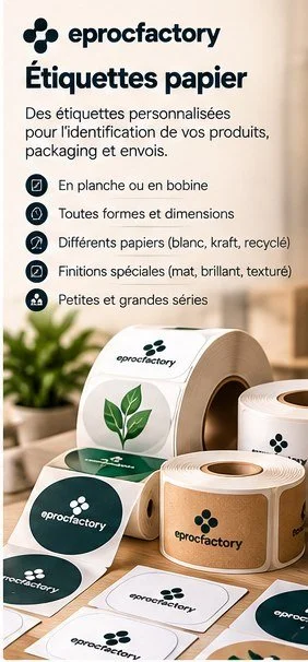 Étiquettes papier personnalisées en bobine pour produits, emballages et envois