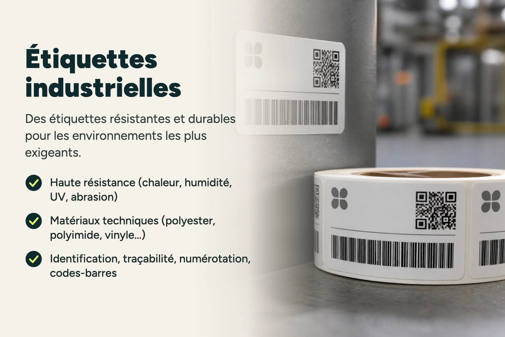 Étiquettes industrielles résistantes avec code-barres et QR code
