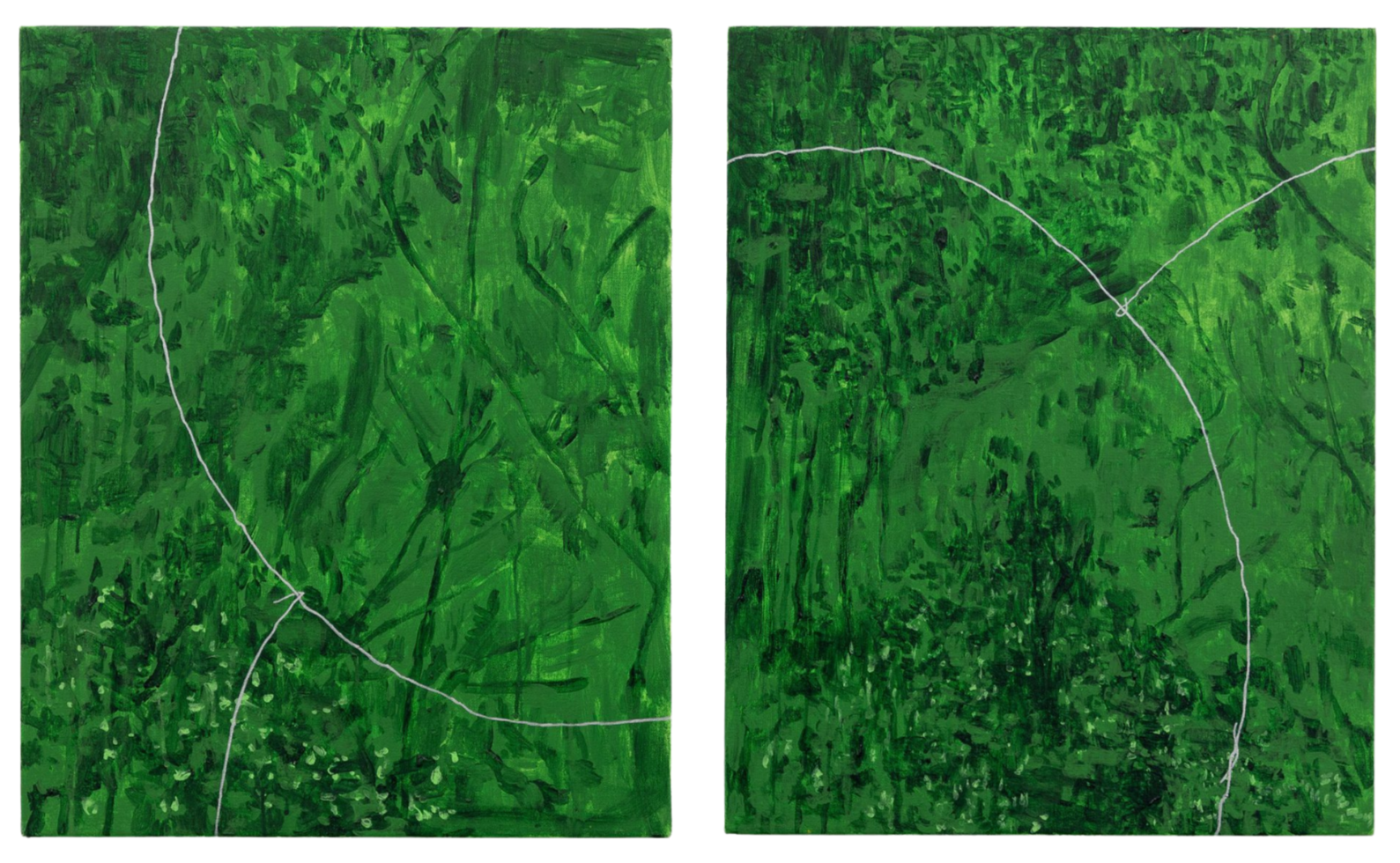 Trigger, 2018,
Acrylic on linen,
2 panels each 56 x 45cm