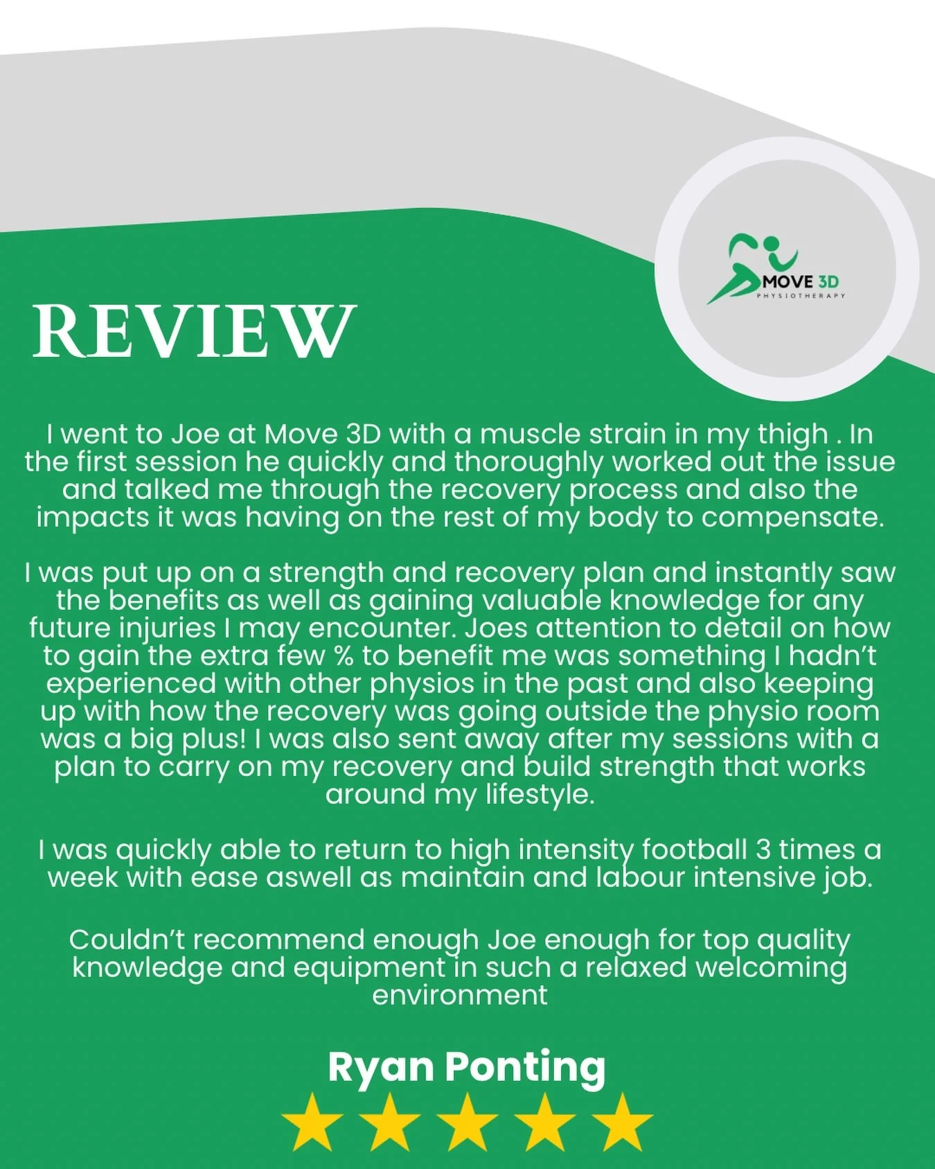 Getting people back to doing what they love ✅ 

From groin issues whilst playing football ➡️ to performing evening better than before, without guesswork! ❌ 

Rehab shouldn&rsquo;t feel rushed or generic, it should make sense, fit around your lifestyl