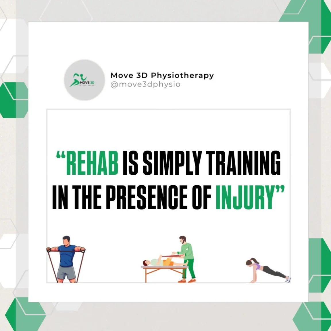 Following on from my previous post ➡️ 

A lot of the time (with a lot of injuries) rehabilitation is simply strength training in the presence of injury 💪🏻 

It&rsquo;s about finding the right areas to strengthen 🧩 at the right intensity, at the ri