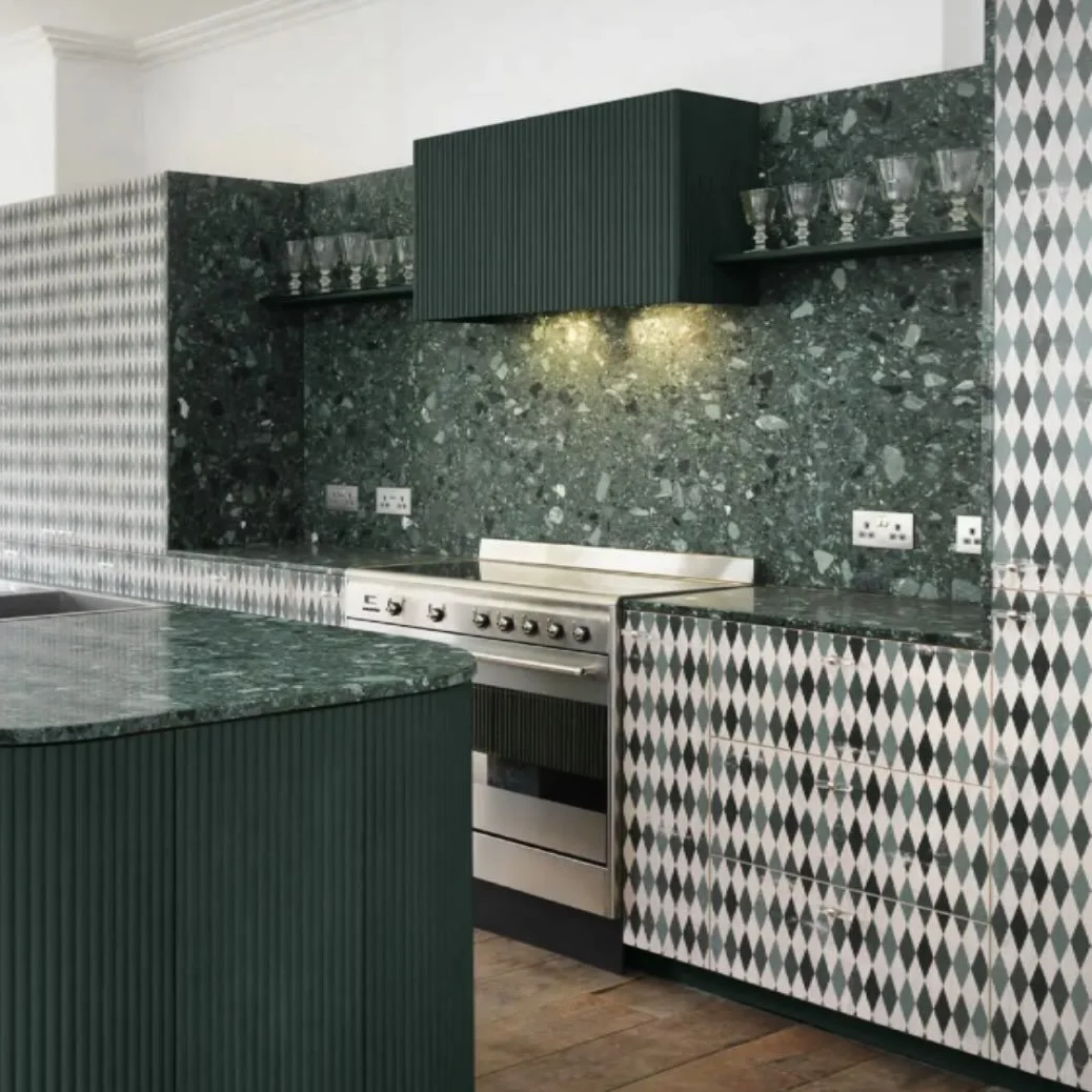 Print on print // We design print for all kinds of surfaces, seen here on a custom kitchen by us . . .

&ldquo;The impulse to introduce surface pattern comes from Jenny&rsquo;s background as a fashion designer; she has been perfecting her technique f