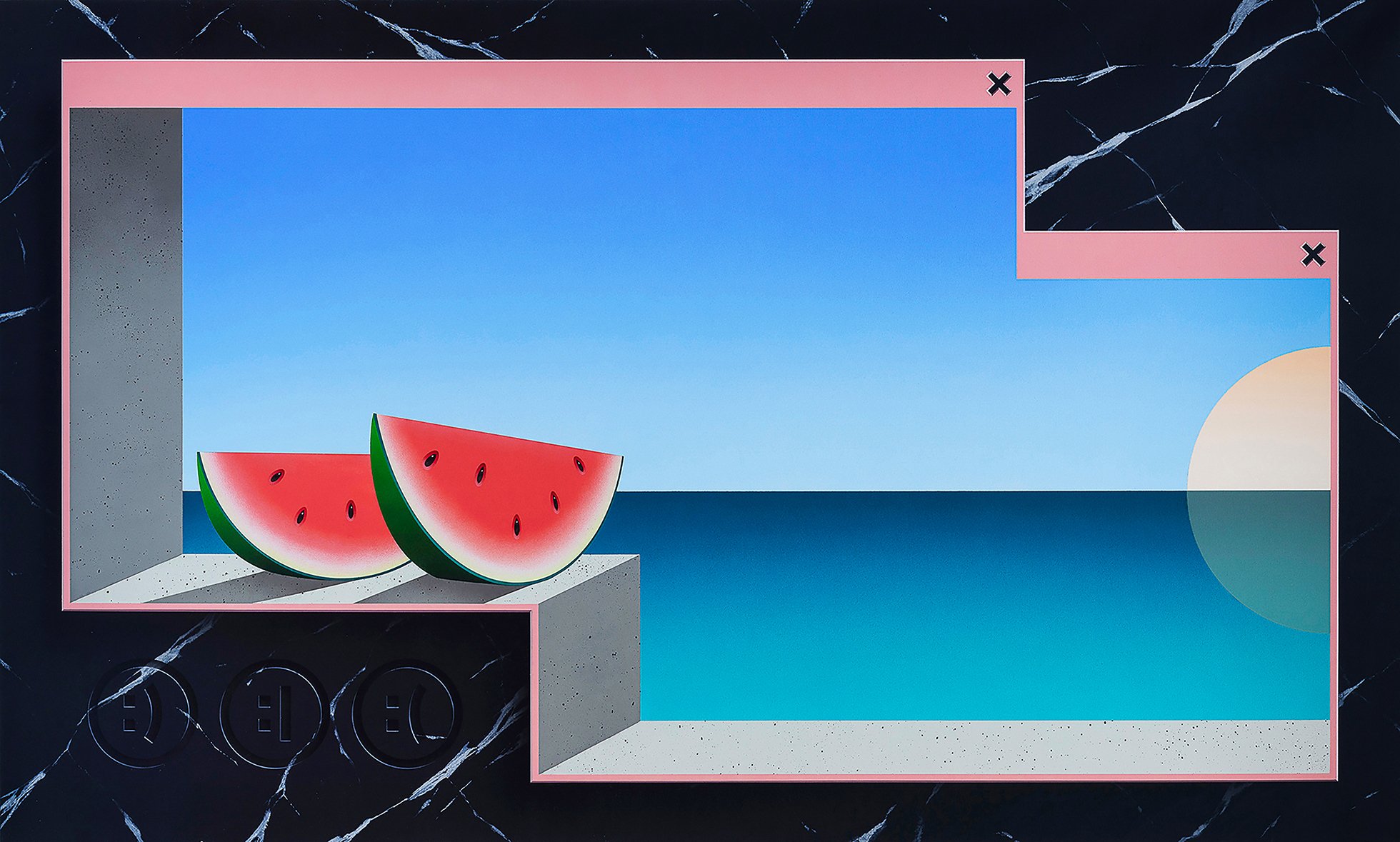 Window View 07 – Meloncholia, 2023. Acrylics and spray paint on canvas – 200 x 120 cm / 79 x 47 in.