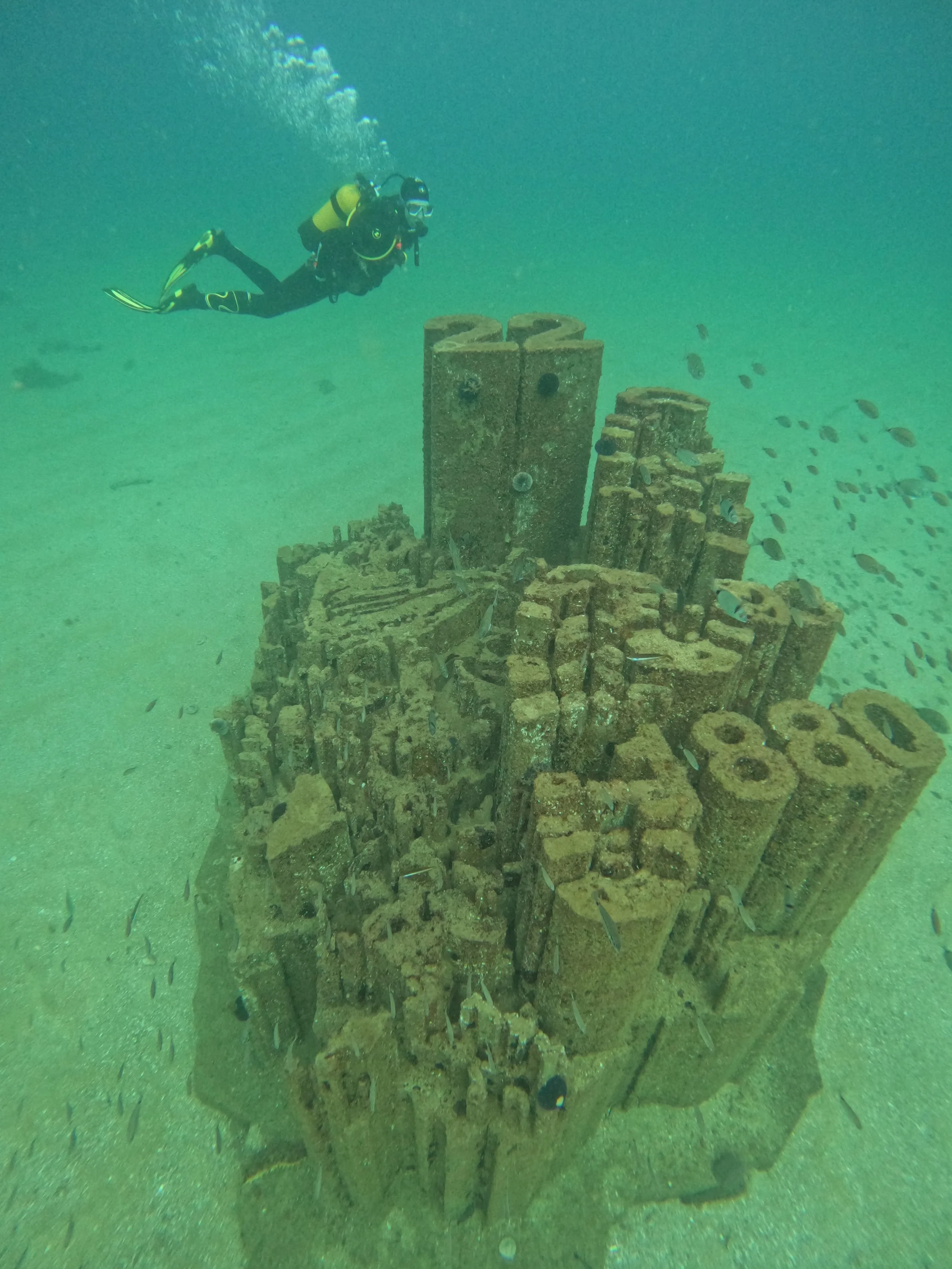 Diver by Vhils underwater art exhibition ©️Indigo Divers