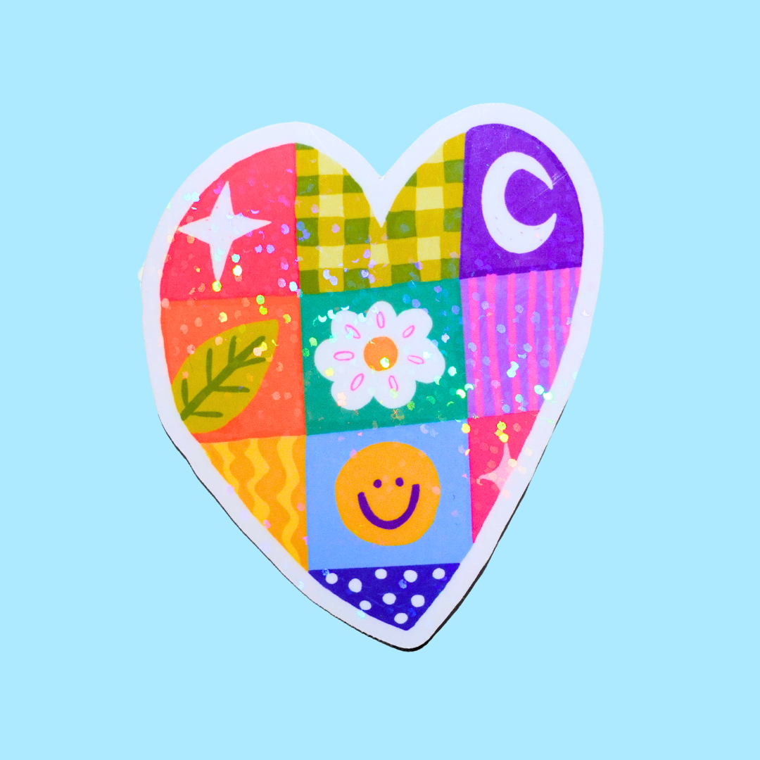 Patchwork Heart Glitter Sticker