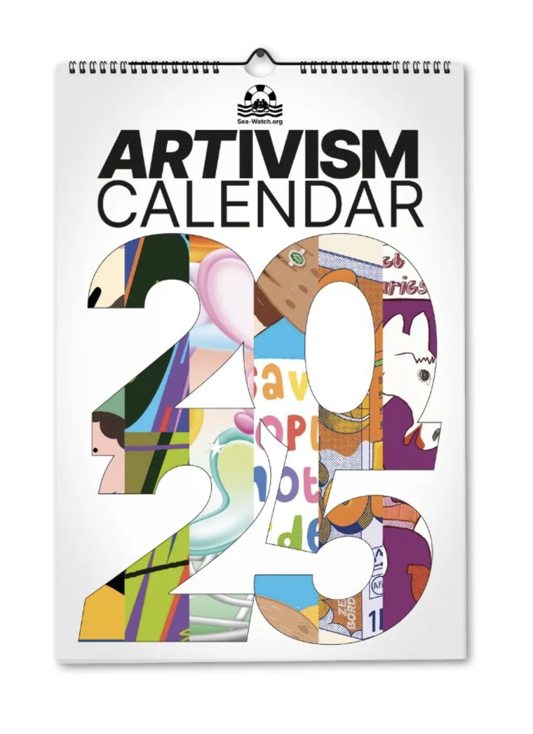 Artivism Calendar 2022 from Sea-Watch.org featuring a large manga style number 2022 with colorful artwork within each digit.