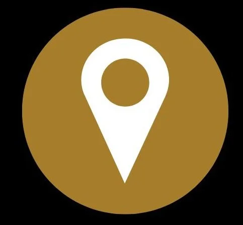 Symbole d'une épingle de localisation sur fond brun et noir.