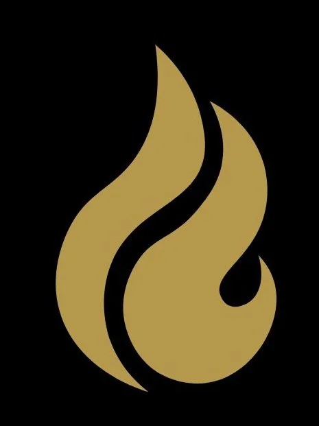Logo de Flame en or sur fond noir.