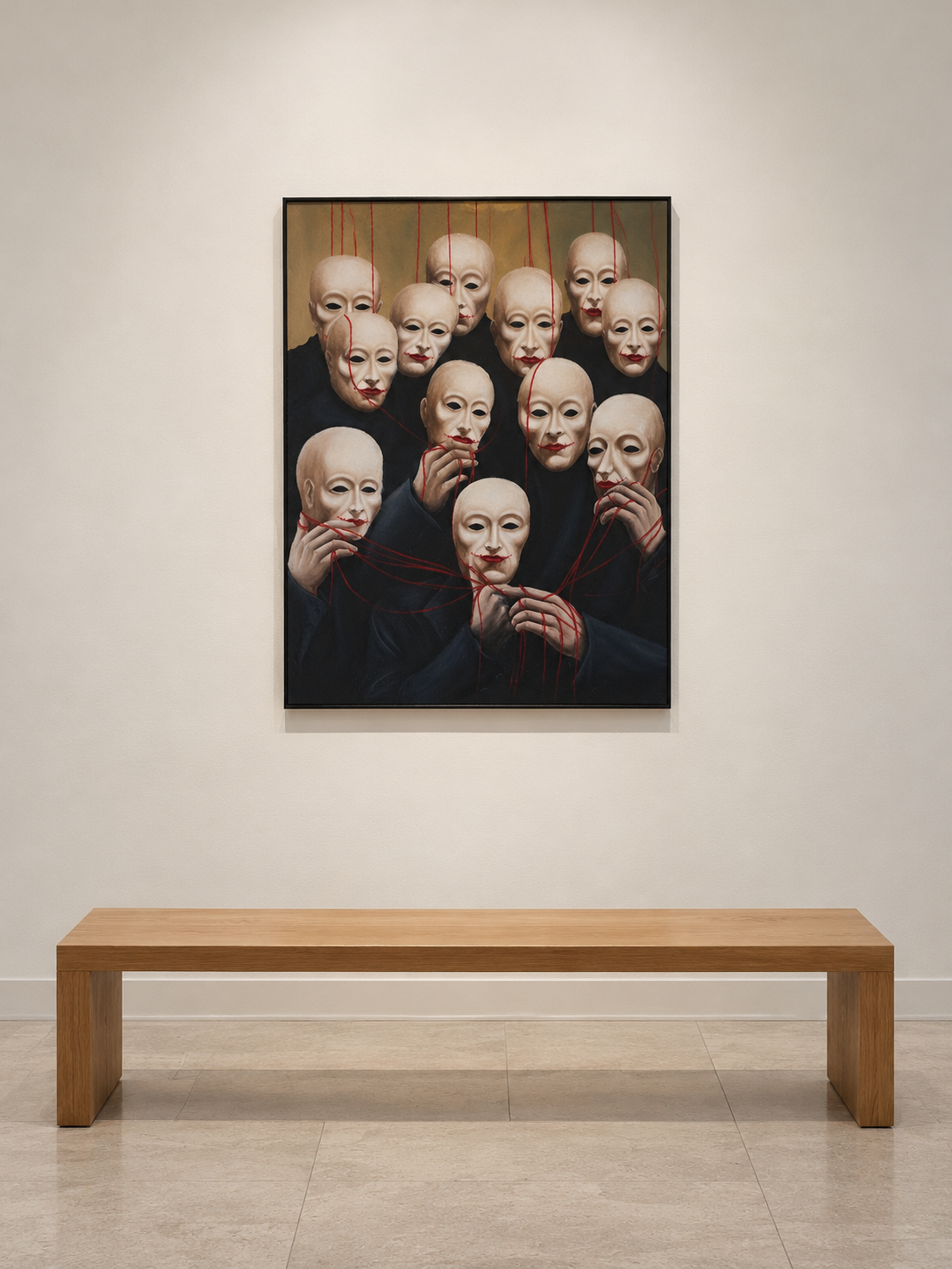 Red-thread masks above an oak bench-9.png