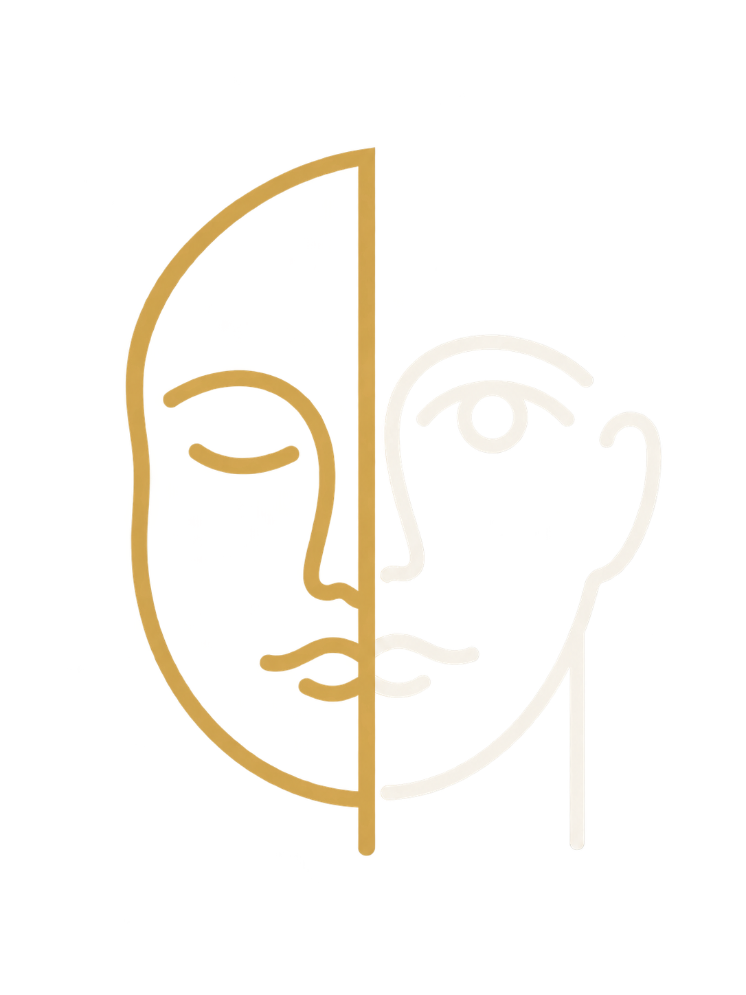 A neon sign with a stylized face outline, divided vertically into two halves. The left half is yellow with brown lines, and the right half is white with black lines. The background features the Italian flag with green, white, and red colors.