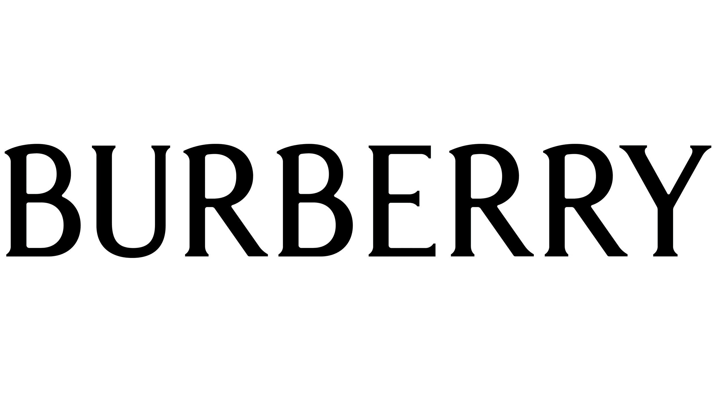 The logo of Burberry with the brand name in black, outlined serif font against a transparent background.