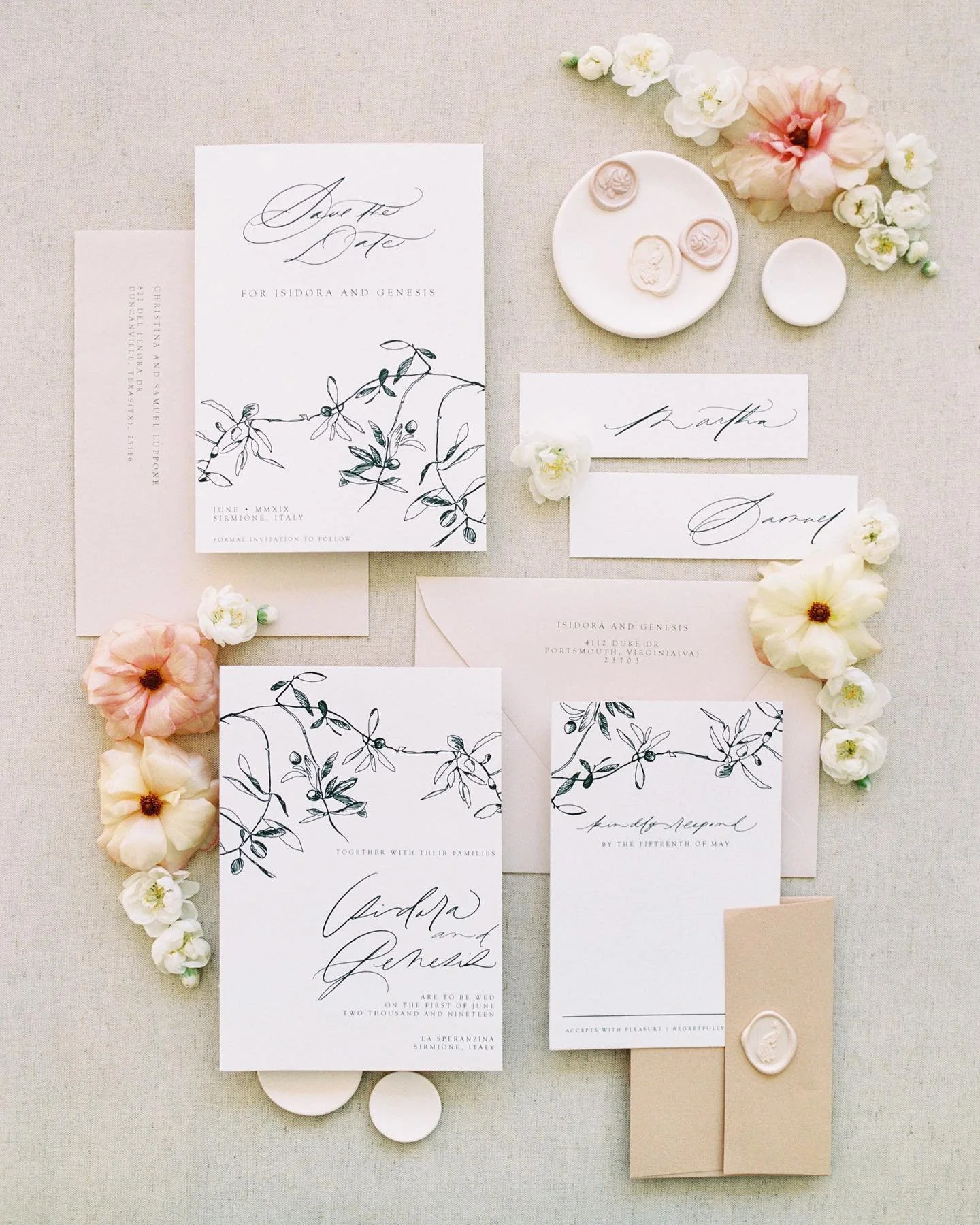 The category is: Whimsical. A wedding invitation suite featuring olive illustrations, playful dancing letters paired with structured minimalistic font layouts. As seen on @stylemepretty 💙 ✨
.
Photography: @anyakernes
Planning &amp; Design: @weddings