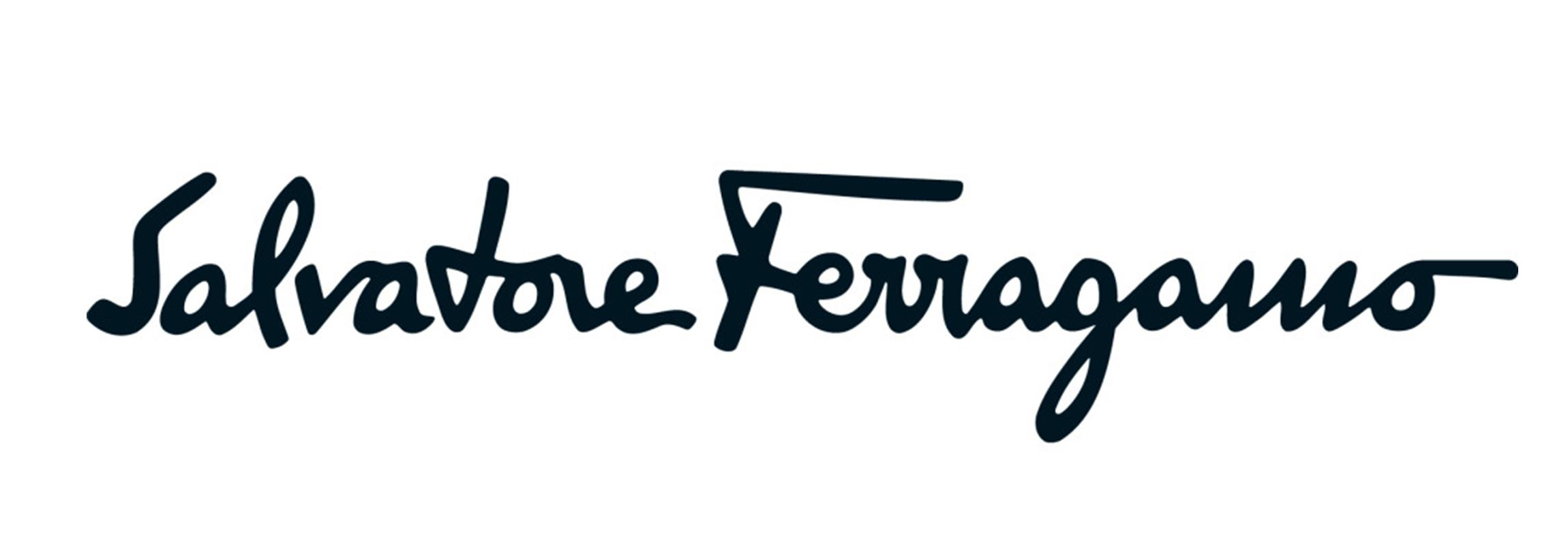 Black handwritten-style text that reads 'Salvatore Ferragamo' on a white background.