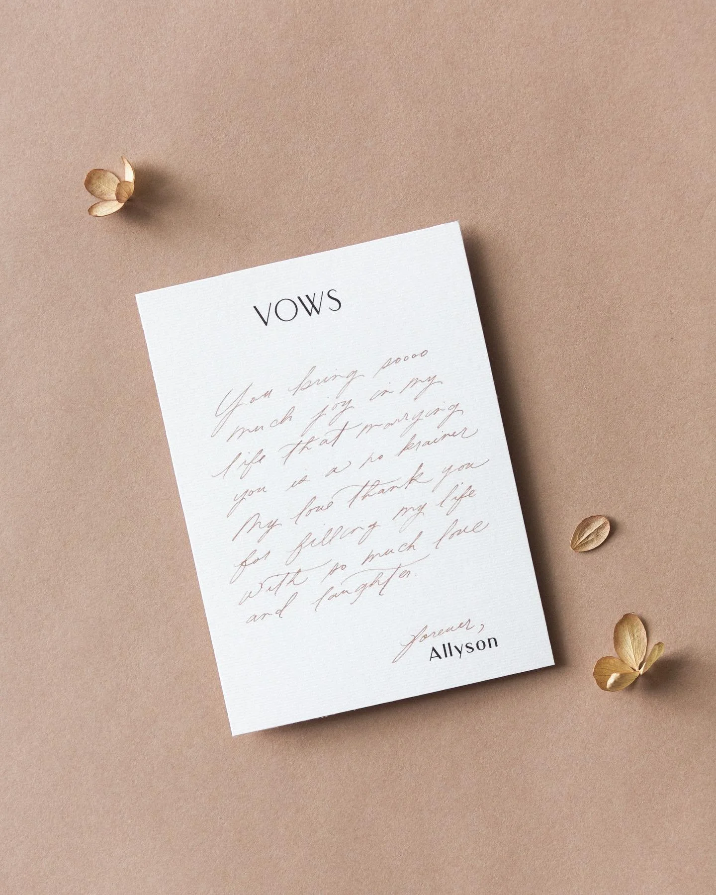 Custom Calligraphy Vow Card