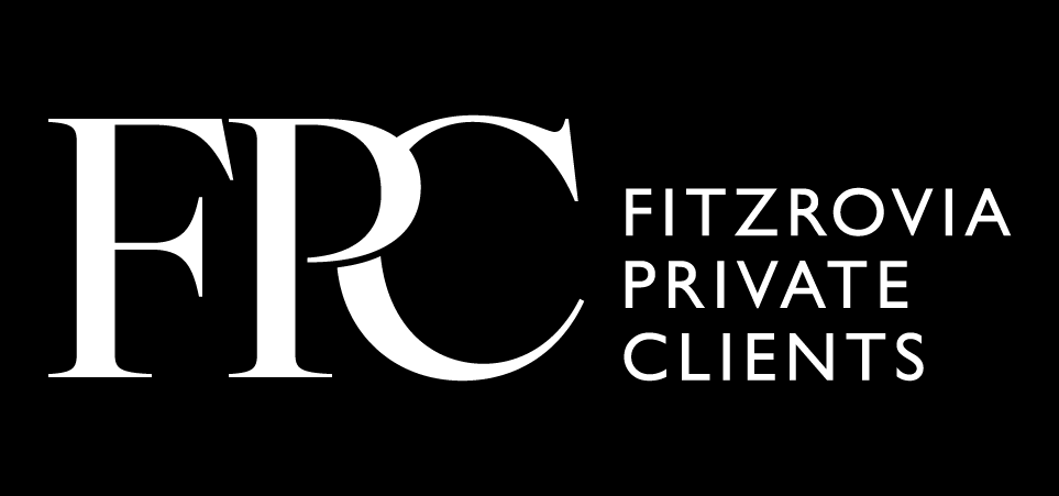 Logo for Fitzgerald Private Clients, with large intertwined letters 'FPC' on a black background.