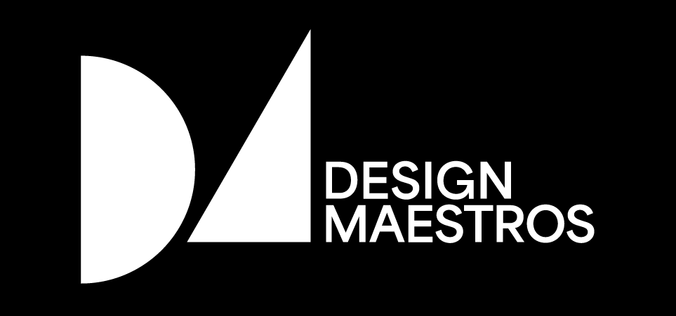 Black background with white geometric shapes and text reading "D4 DESIGN MAESTROS".