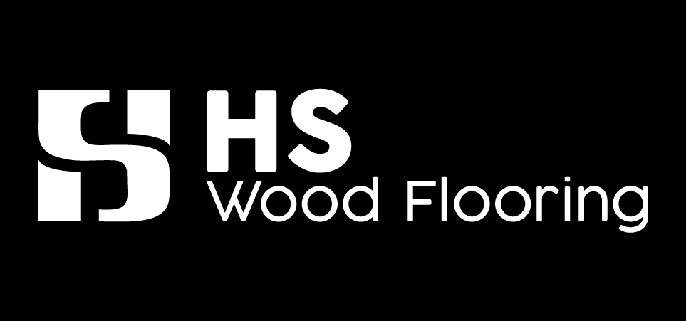 Logo for HS Wood Flooring with stylized 'HS' and text 'Wood Flooring' on a black background.