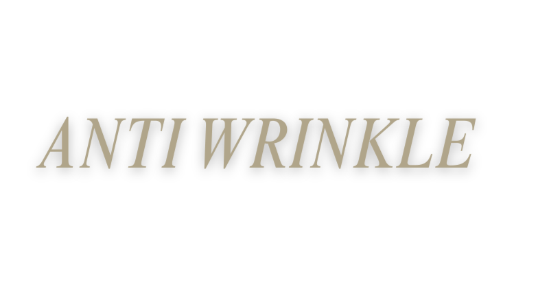 Text saying 'ANTI WRINKLE' in beige on a black background.