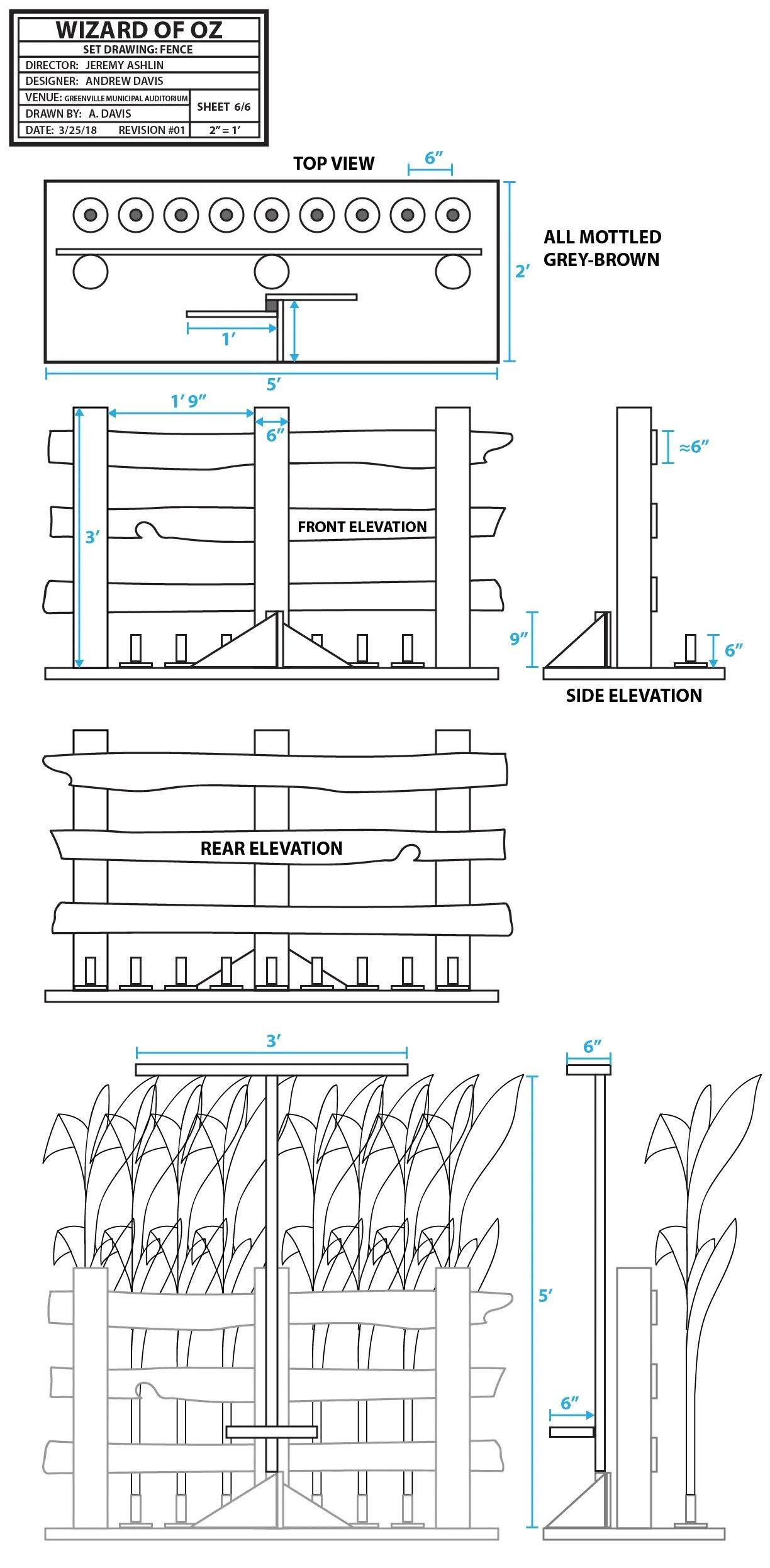 Set piece plan with elevations - Adobe Illustrator