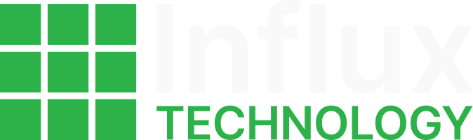 Logo of InfluxData with green squares and black and green text