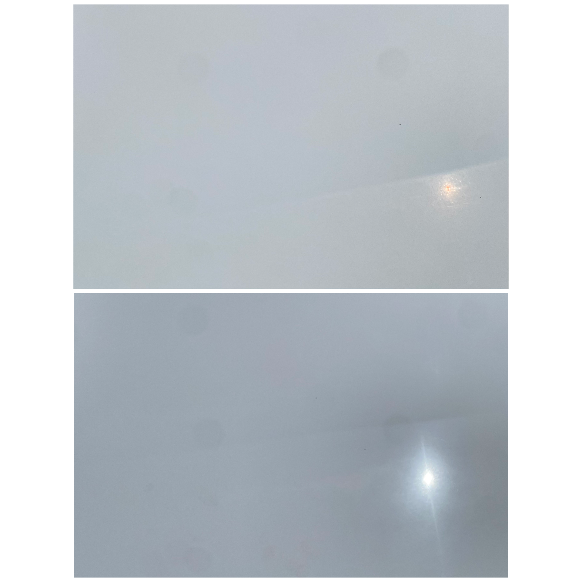 Before and after of the hood shows how the shine is brought back