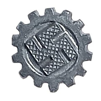 A gear or cogwheel with a mesh-like object inside it.