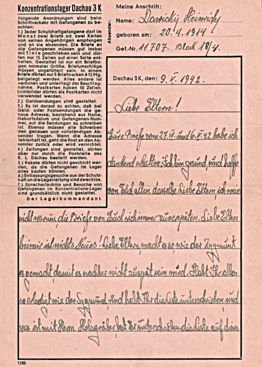 A handwritten letter in German on pink paper, dated 1971, addressed to parents, expressing love and well wishes. The letter contains personal messages and is signed with hearts.