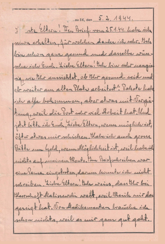 A handwritten letter dated 5.2.1944 in German script.