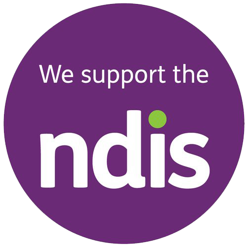 Purple circular logo with the text 'We support the ndis' in white, with a small green dot above the 'i' in 'ndis'.