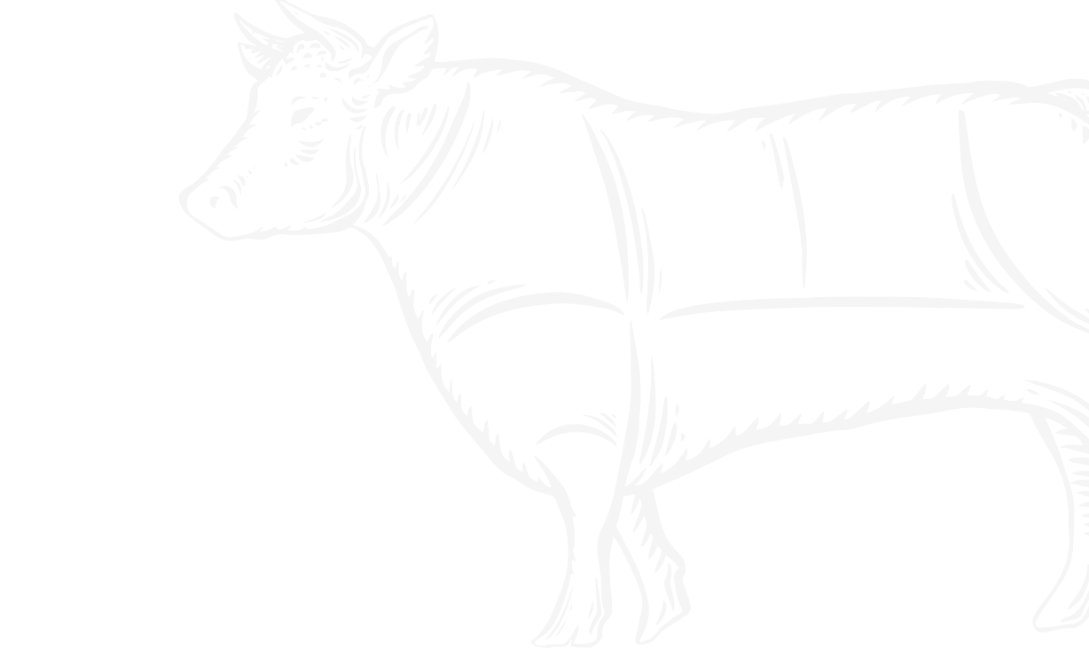 Stilizirana ilustracija goveda sa zakrivljenim rogom, prikazana u crnim i sivim tonovima.