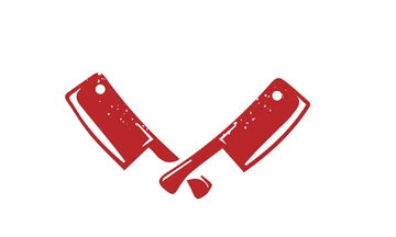 Dva crvena kuharska noža ukrštena u obliku slova X