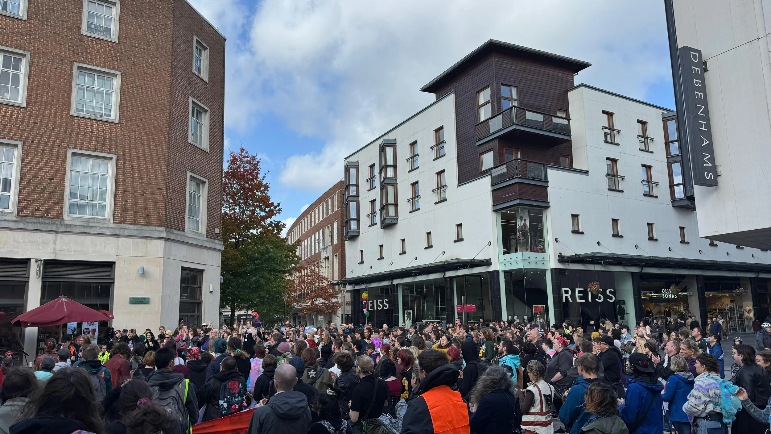 The crowd filled Bedford St / Princesshay Square