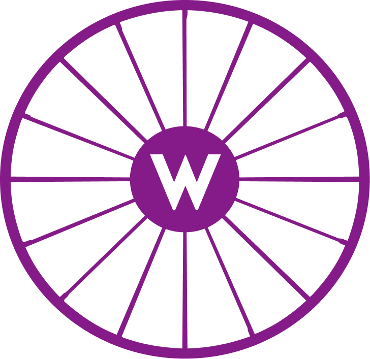 Purple wheel or logo with a large 'W' in the center.