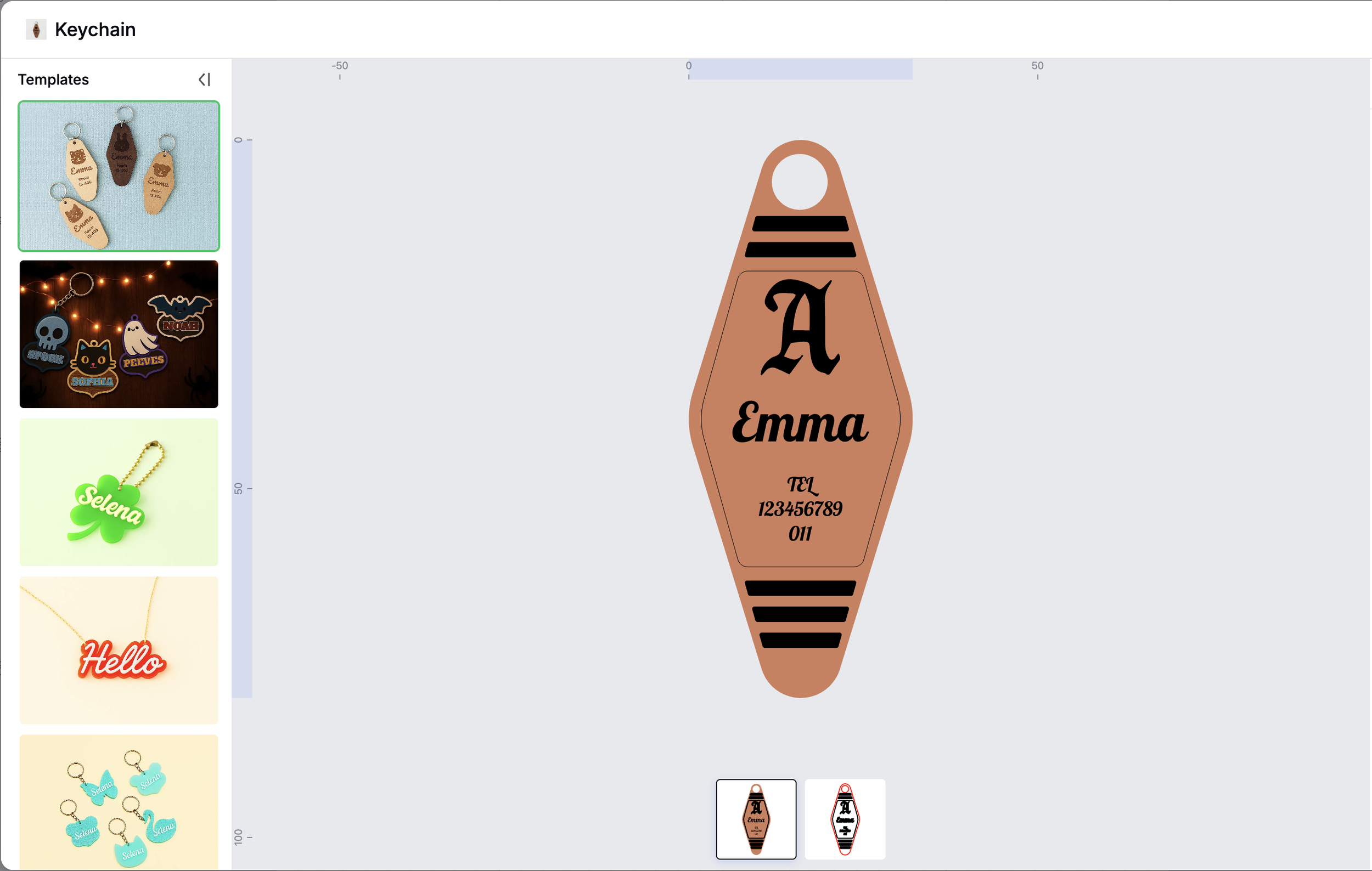 Engraved wooden keychain with a compass
