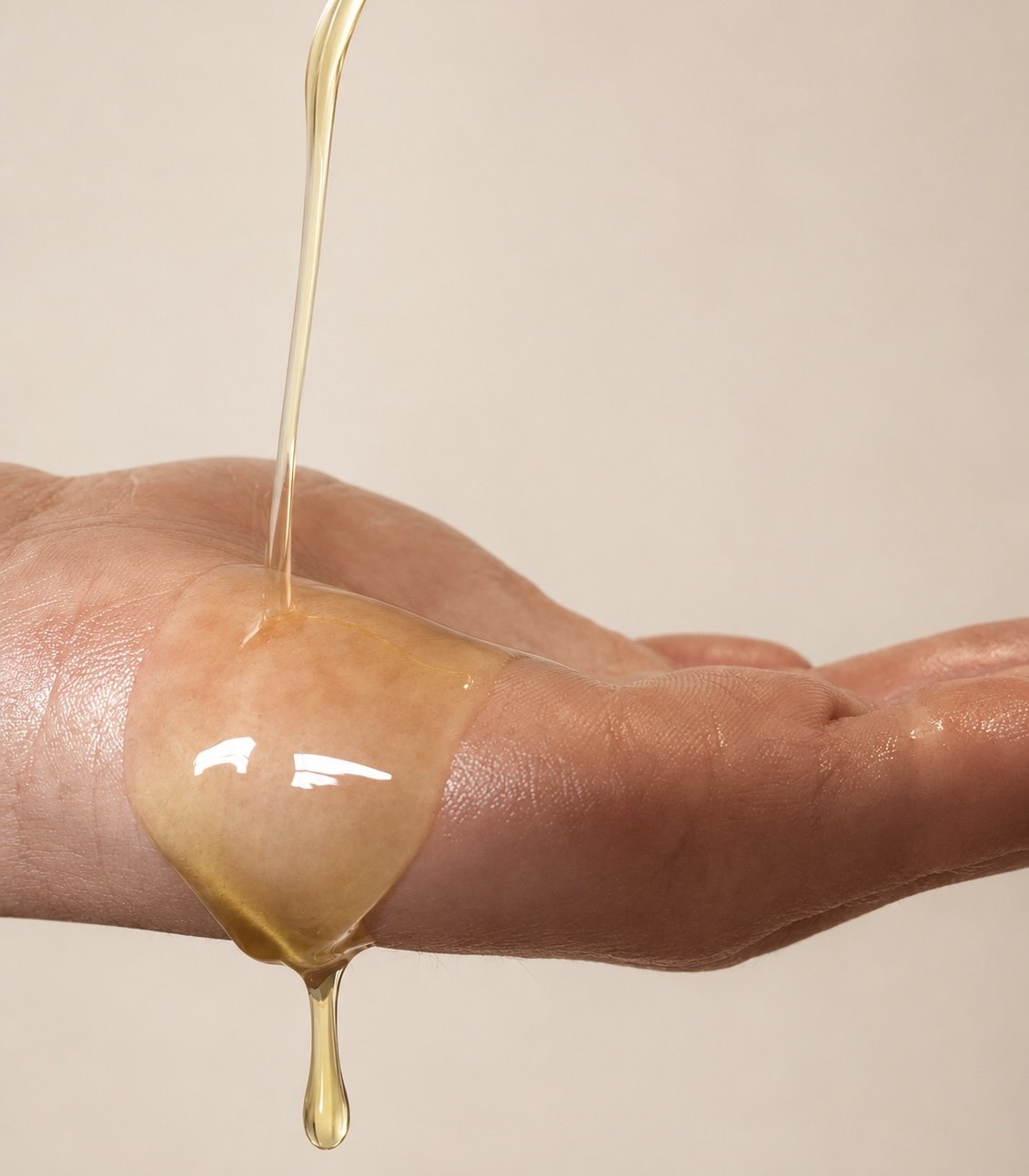 Body oil being poured in to hand.