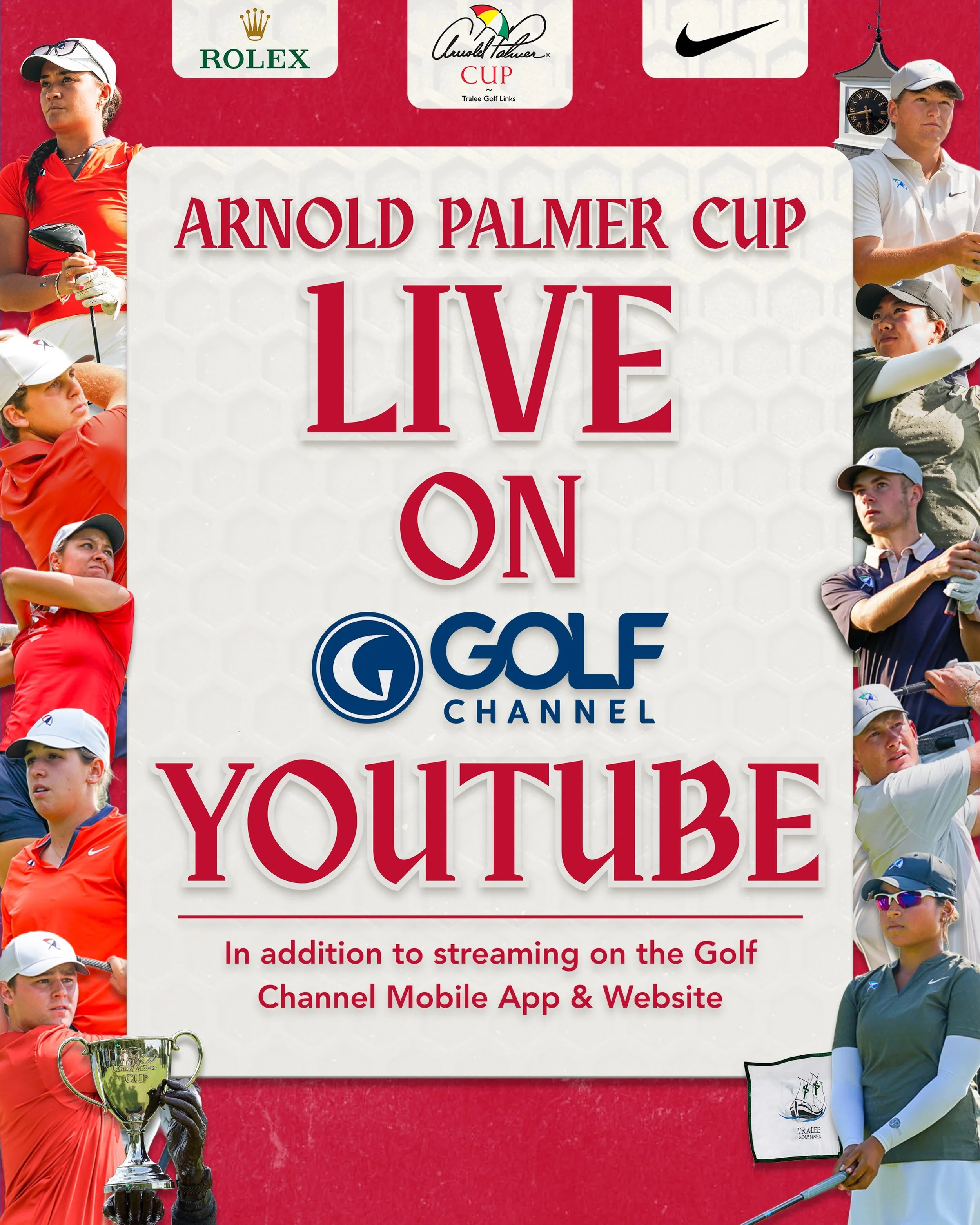 More ways to watch around the world. 📺 🌍 

Thank you to the Arnold &amp; Winnie Palmer Foundation and our partners at Rolex as the 2026 Arnold Palmer Cup will now be streamed live on the Golf Channel YouTube channel in addition to the Golf Channel 