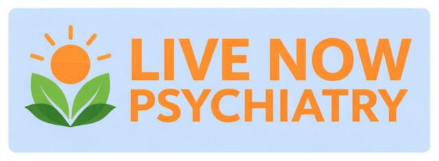 Live Now Psychiatry logo with telepsychiatry services for adults in Florida including ADHD and depression treatment