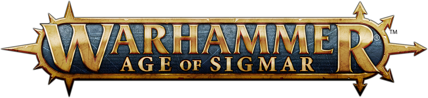 Logo for Warhammer Age of Sigmar with stylized text and a spiked border.