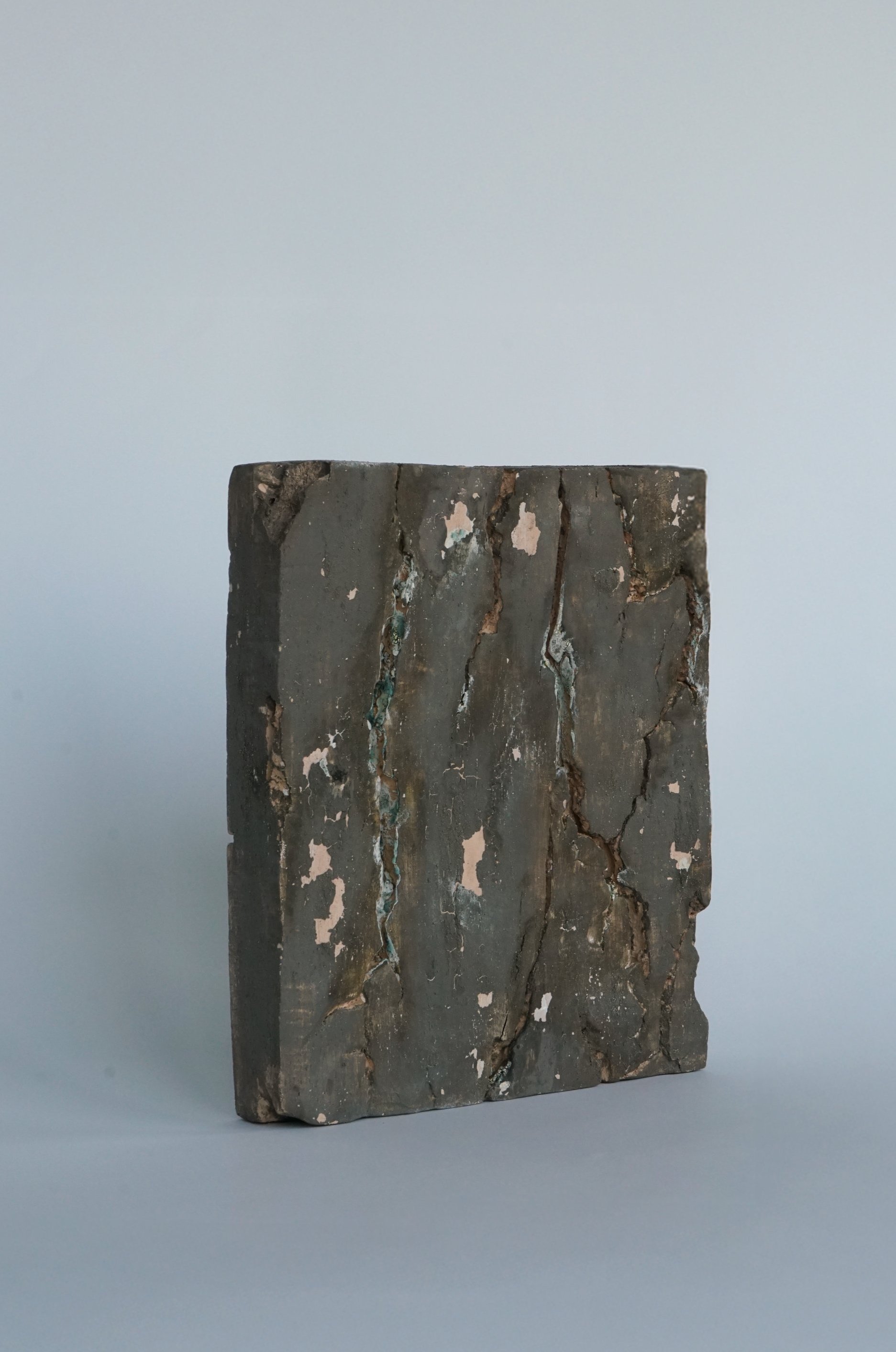 Moss, 2024, Buff clay, volcano black slip, glaze, 21 x 25.7 x 4.3 cm