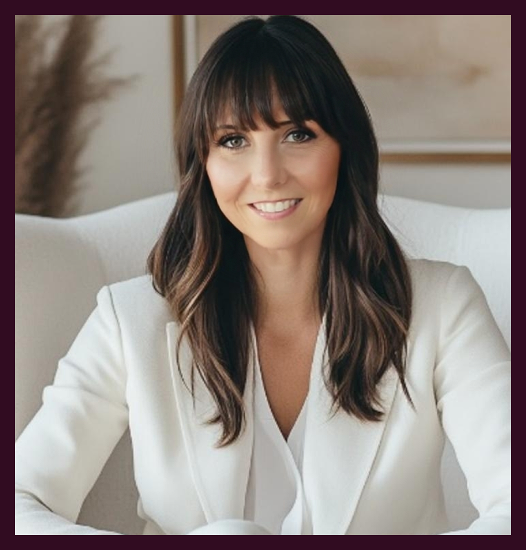A woman with dark hair wearing a white blazer.